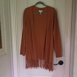 Lark & Ro Women's Rust Fringe Cardigan